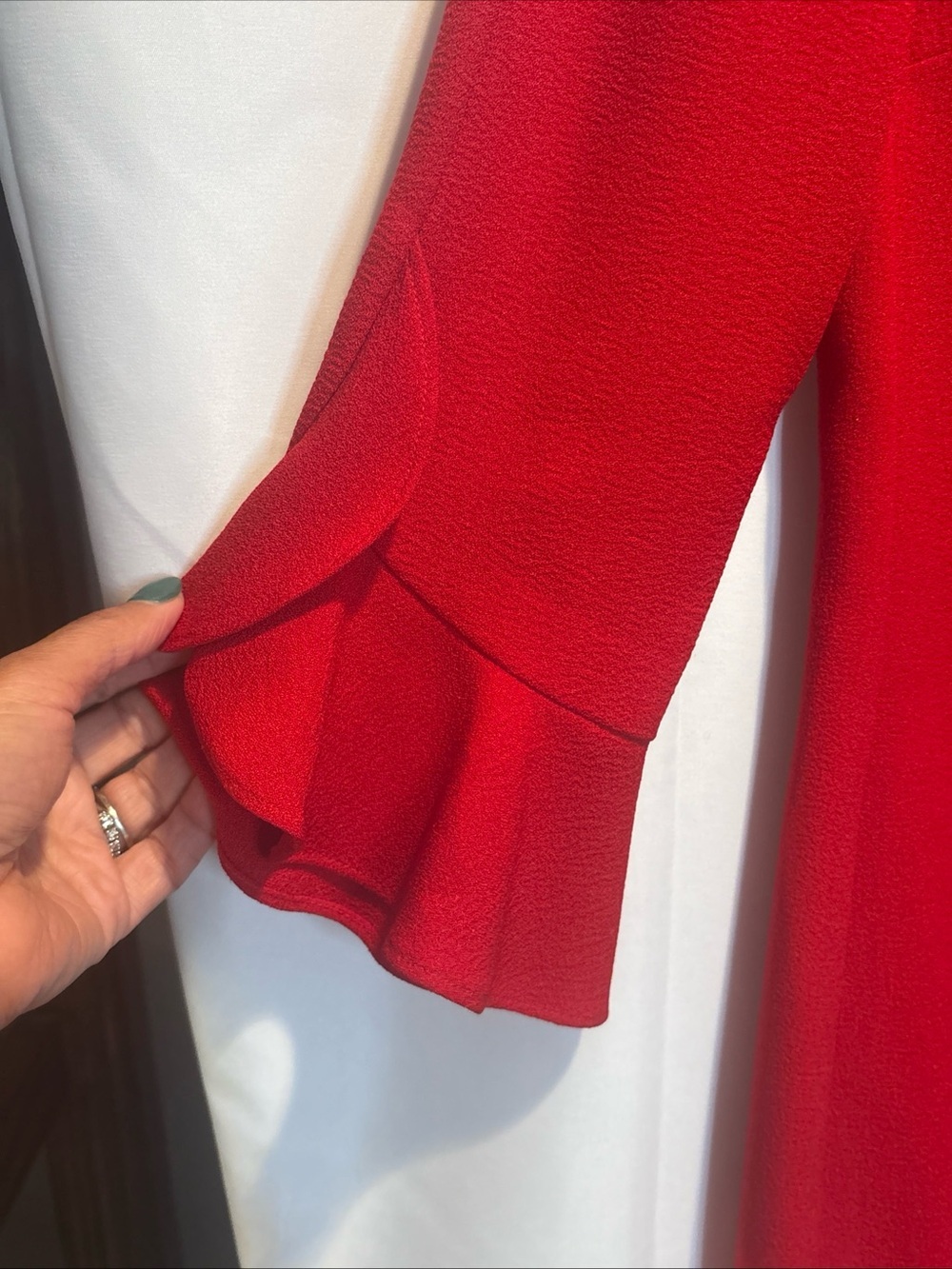 Karl Lagerfeld Red Ruffle-Cuff Shift Dress - Picture 2 of 11